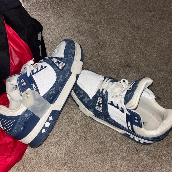 Louis Vuitton Blue and White Monogram Sneakers - Picture 1 of 2